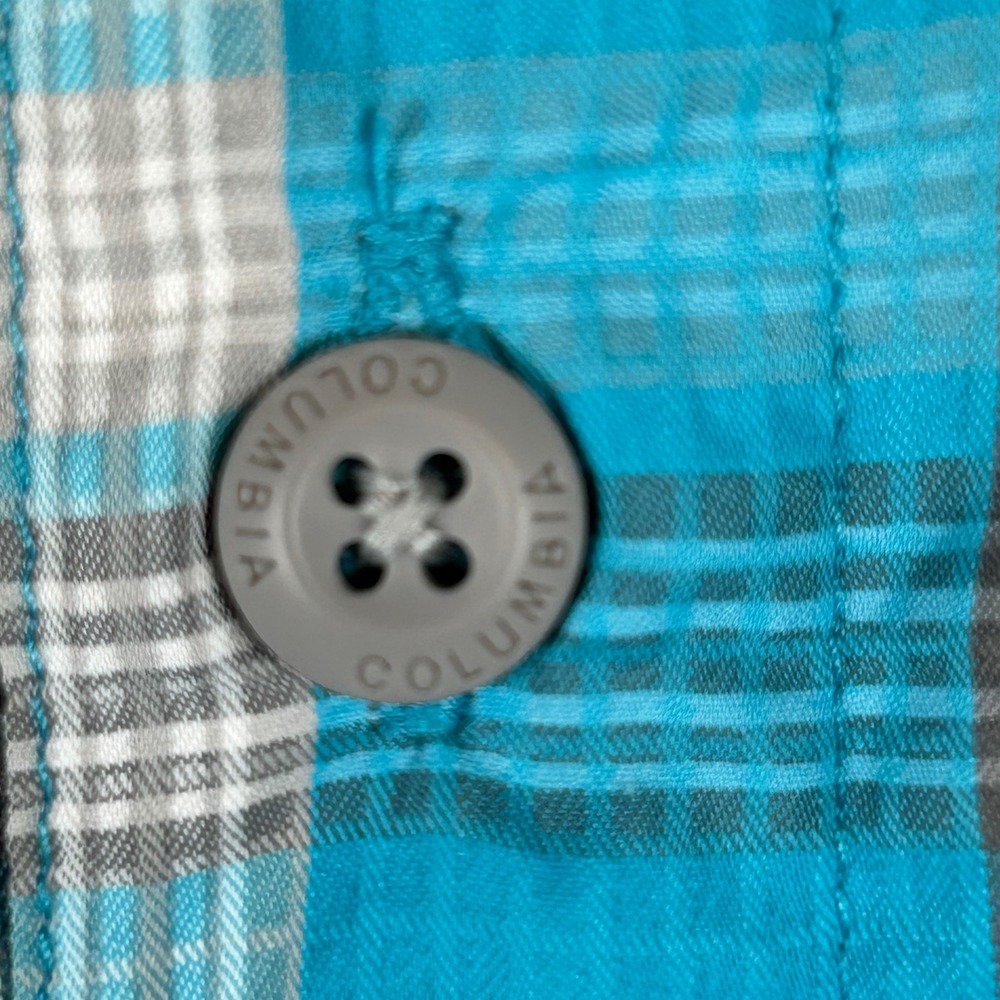 Columbia Mens S Blue Plaid Omni-Shade Vented Short Sleeve Button Down Shirt Hike - Picture 8 of 9